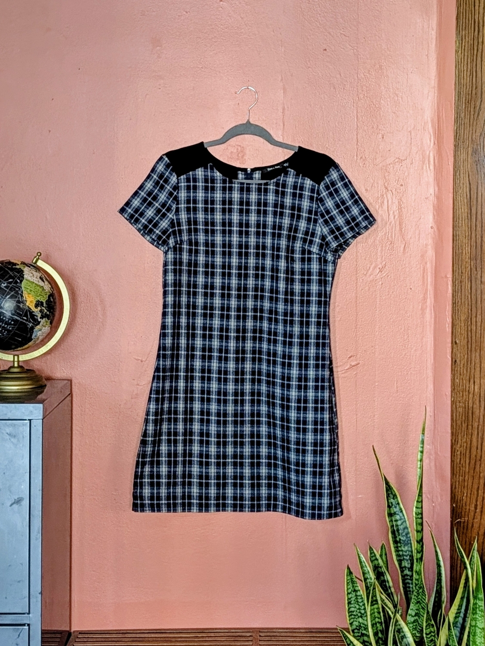 Doe & Rae Plaid Shift Dress With Cutout Back